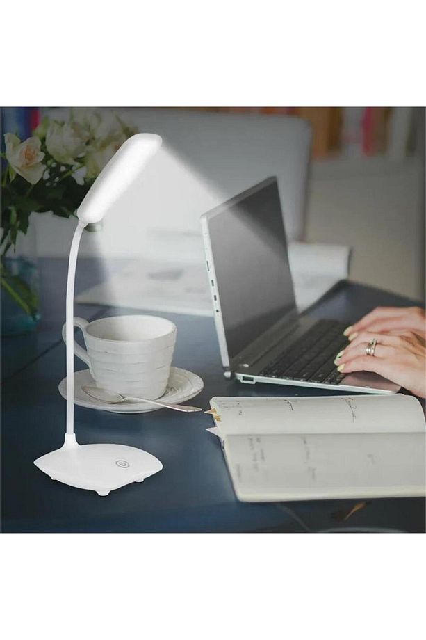 Şarjlı Dokunmatik Led Masa Lambası 3 Kademeli Okuma Işığı 360 Derece Oynar Başlıklı Beyaz Led Lamba - 7