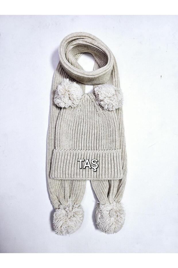 Girls&Boys Thessaloniki Knitted Pompom Scarf Beanie Set 1-5 Years