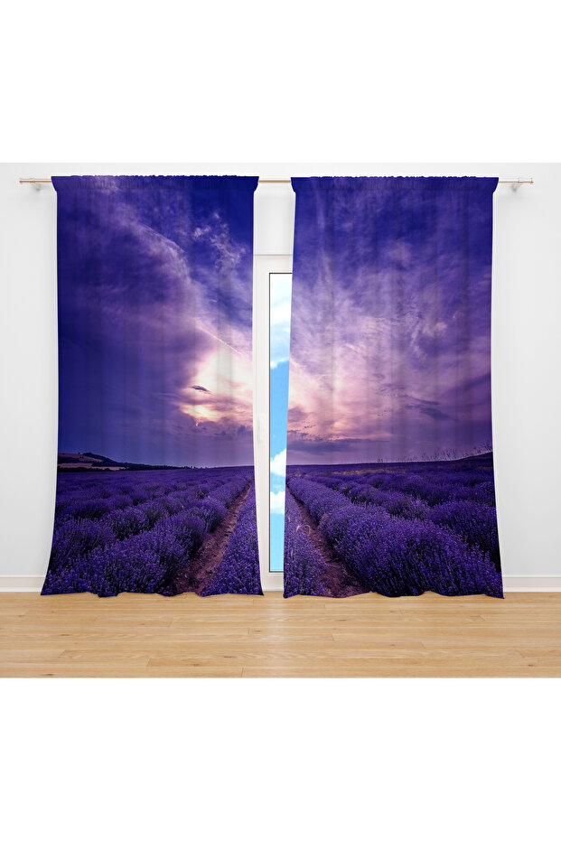 Lavender Pattern Digital Printed Background Curtain 2 Blades Living Room Hall Backdrop Curtain Lavende
