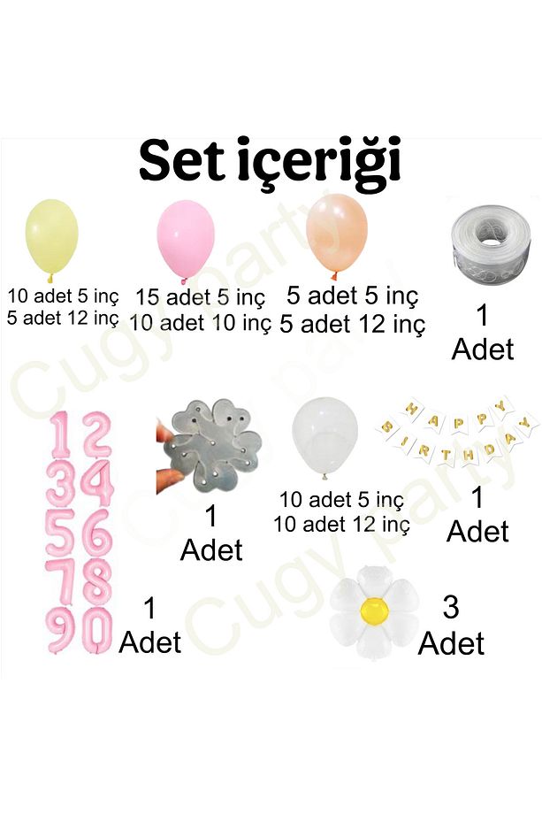 PEMBE SARI RENKLERİNDE PAPATYA TEMALI 6 YAŞ DOĞUM GÜNÜ PARTİ KUTLAMA SETİ - 2