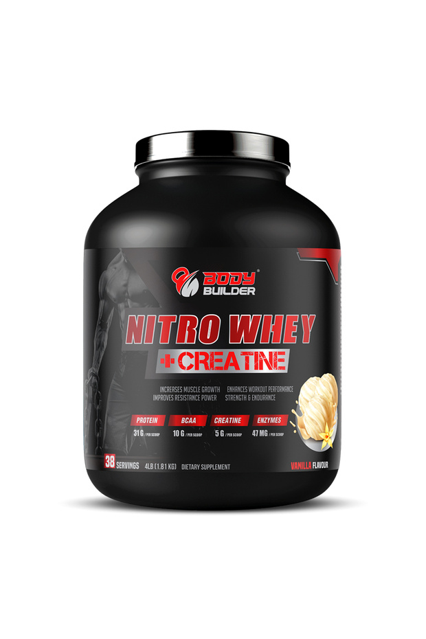 Nitro Whey + Creatine - 31g Whey Protein, 5g Creatine, 10g BCAA, for Lean Gains, Energy Boost, Vanilla, 4 LB
