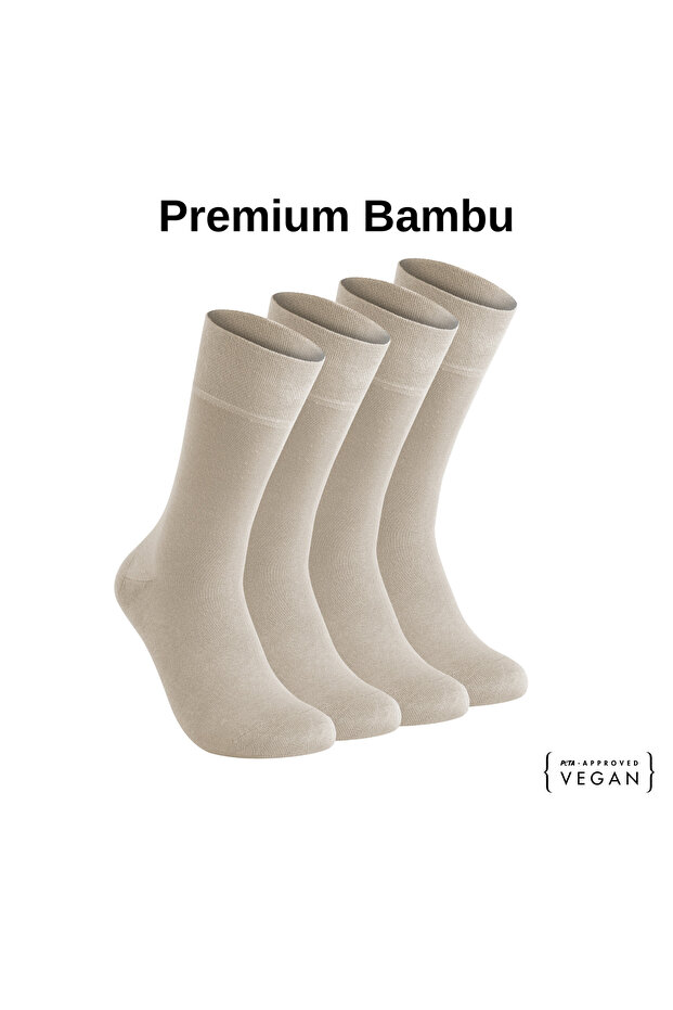 Vegan and Organic Beige Bamboo Unisex Oversize, Large Size Socks 4 Pairs 45-48