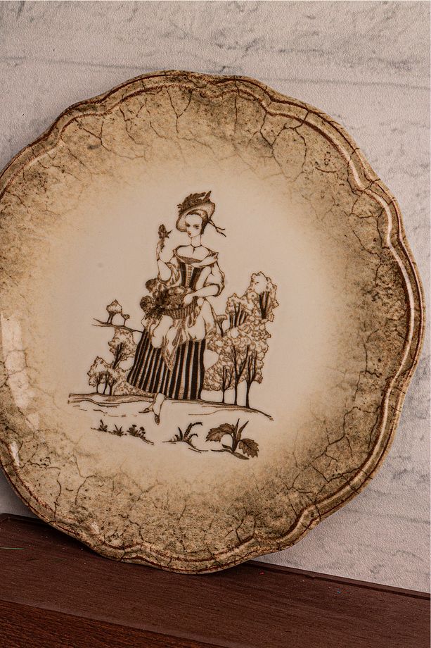 Retro - 6 Parça Porselen Kahvaltı Takımı Pasta Seti Pasta Tabağı Tatlı Tabağı Kahvaltılık Tabak 21cm - 7