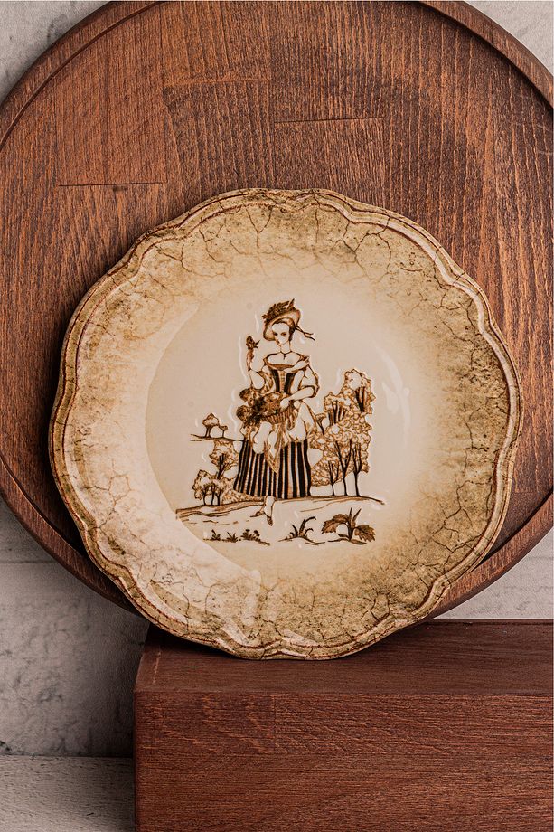 Retro - 6 Parça Porselen Kahvaltı Takımı Pasta Seti Pasta Tabağı Tatlı Tabağı Kahvaltılık Tabak 21cm - 8