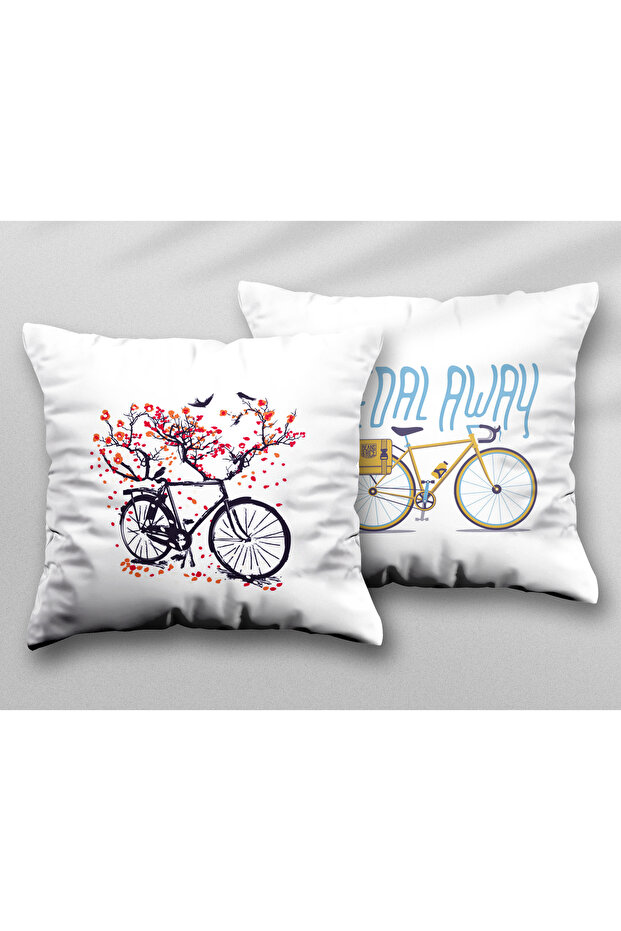 Pedal Away Cycling Two Pcs Two Side Printed Washable Cushion Throw Pillow Cover