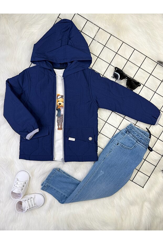 Boys' Seasonal Quilted Coat and Jeans 3-Piece Set