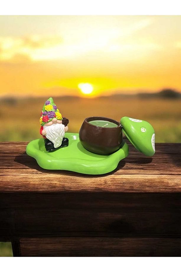 Rustik Mantar  Mum Biblo Cüce ve Sunum Tabağı (3lü Set) - 3