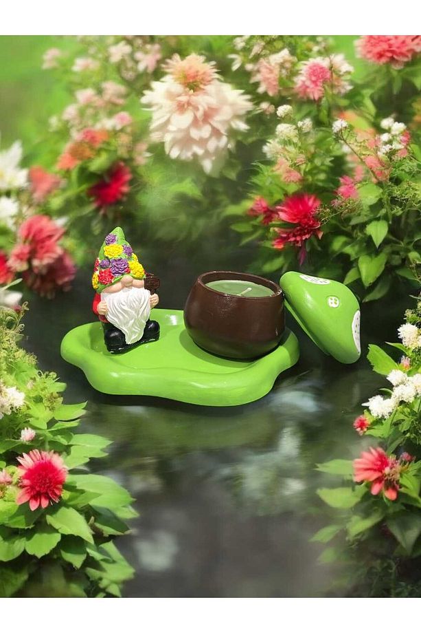 Rustik Mantar  Mum Biblo Cüce ve Sunum Tabağı (3lü Set) - 2