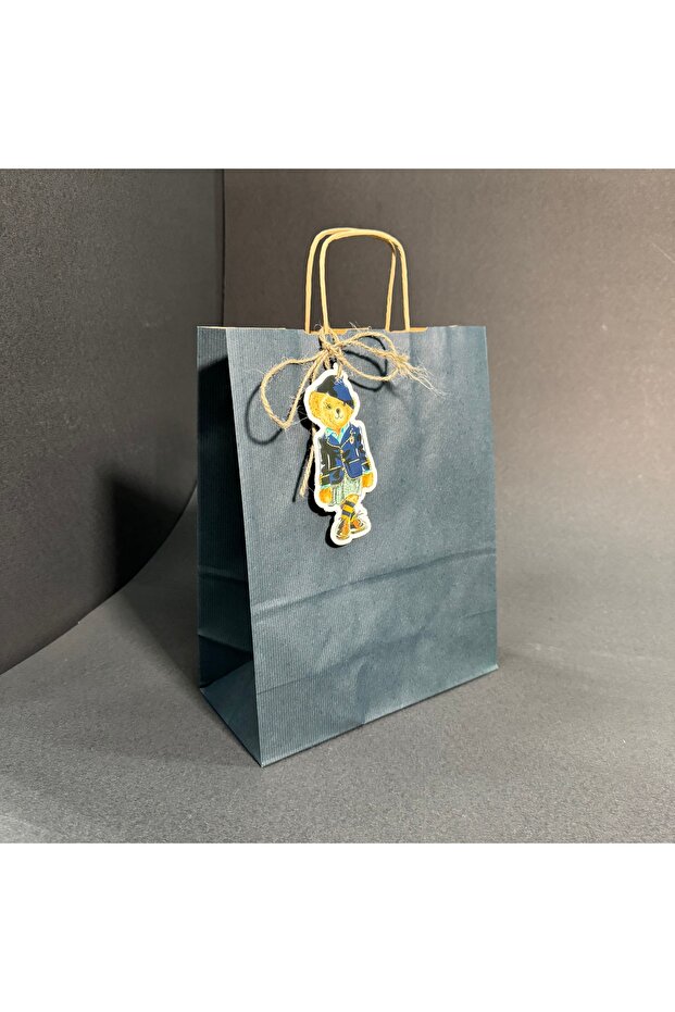 Navy Blue Color Kraft Paper Bag - 25 Complementary Cards with Teddy Bear Design