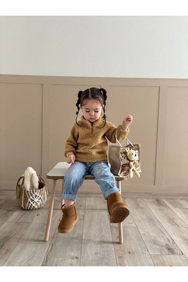 Unisex Fluffy Zippered Baby Kids Plush Sweatshirt