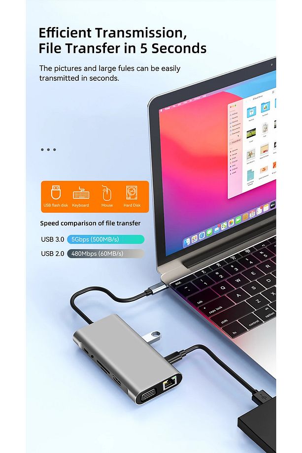 11 In 1 Type-c To Usb Hub Port Uyumlu Adaptör Hdmı 4x Usb Lan Vga Sd Card Çevirici Çoklayıcı - 9