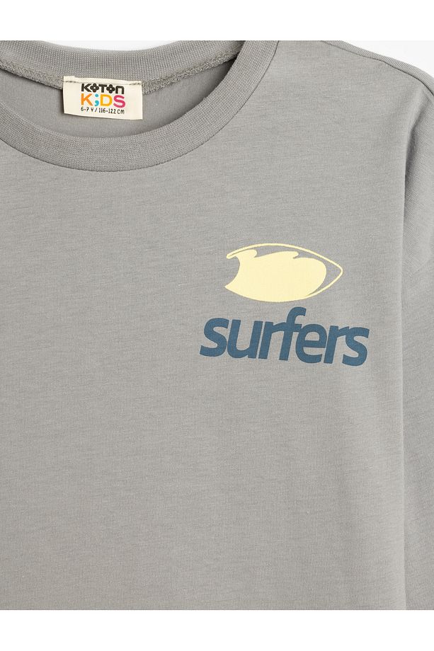 Slogan Baskılı Pamuklu Uzun Kollu Oversize Tişört - 4
