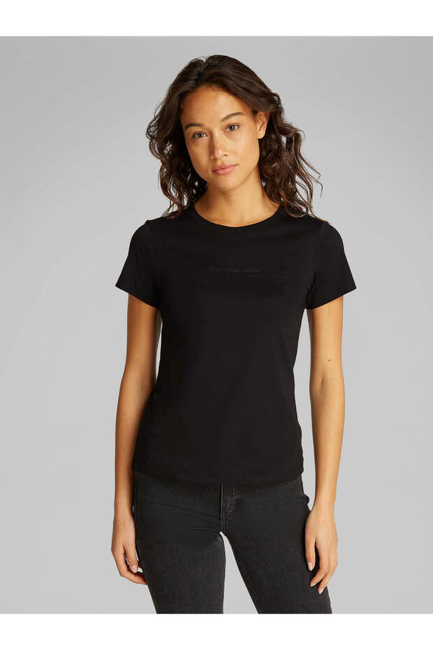 Kadın Siyah Kısa Kollu Tişört - 1