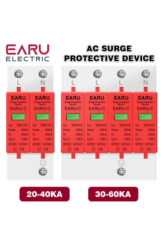 1P AC385V 20-40KA AC SPD 1P 2P 3P 4P 40KA 60KA 385V واقي منزلي من الصواعق والارتفاع المفاجئ للتيار المنخفض