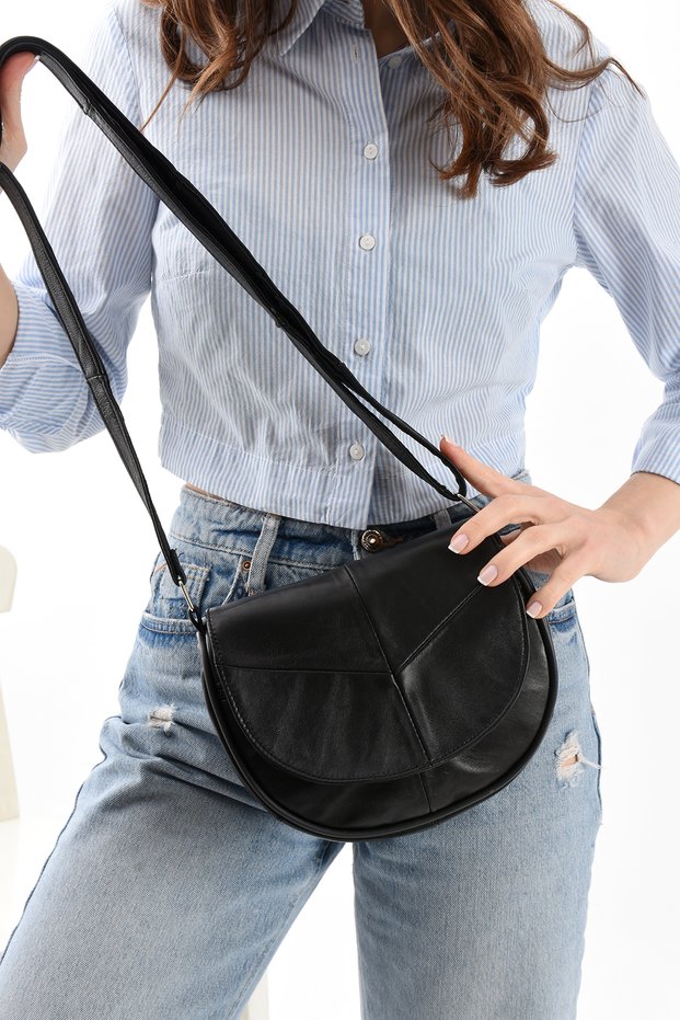 Women's Black Genuine Leather Casual Women's Shoulder Bag and Crossbody Bag