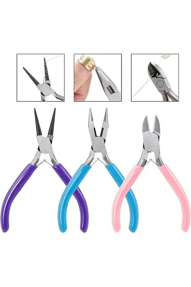 3 Color 3pcs Jewelry Making Pliers Set - Needle Nose, Chain Nose, Round Nose & Wire Cutter - Perfect