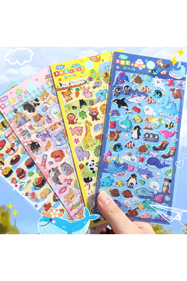 4 pcs 4 pcs/8pcs Kawaii Glittering 3D Sushi Sea Animals Vehicles Stickers Scrapbooking Diy Journal S