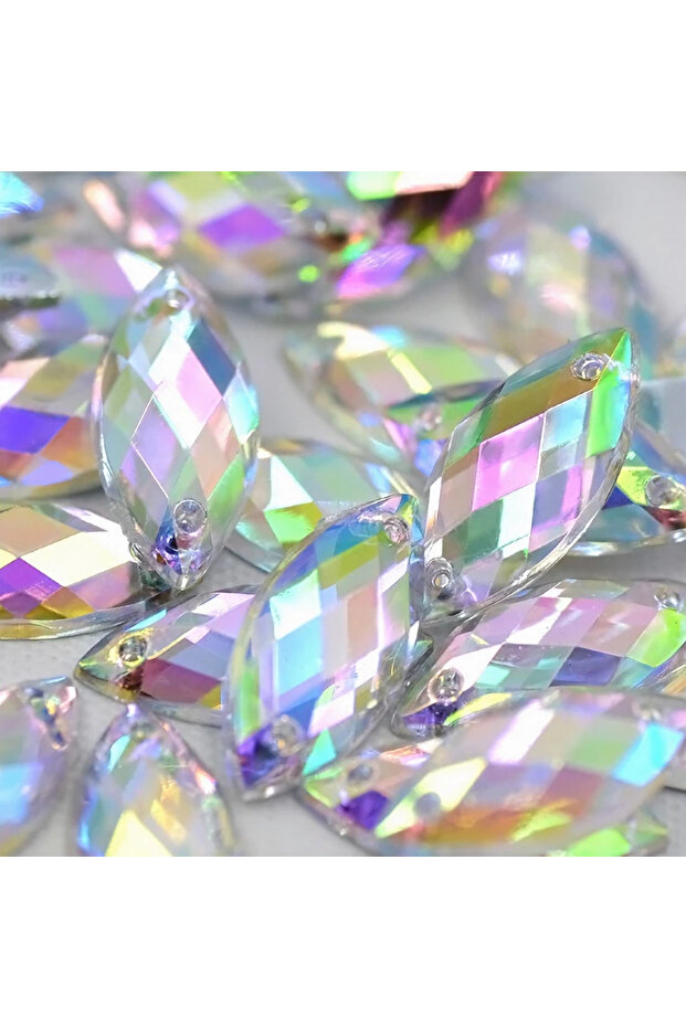 50pcs White AB 50 Horse Eye Hand Sewn Diamonds, AB Series 6 * 12mm Double Hole Acrylic Water Diamond