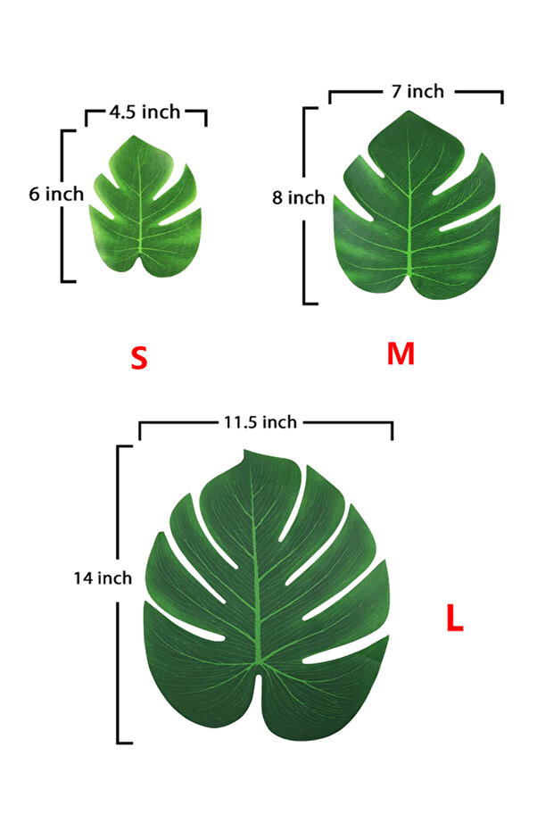Mixed-SML-12pcs Green 12pcs Artificial Tropical Palm Leaves for Jungle Safari Beach Hawaiian Luau Th