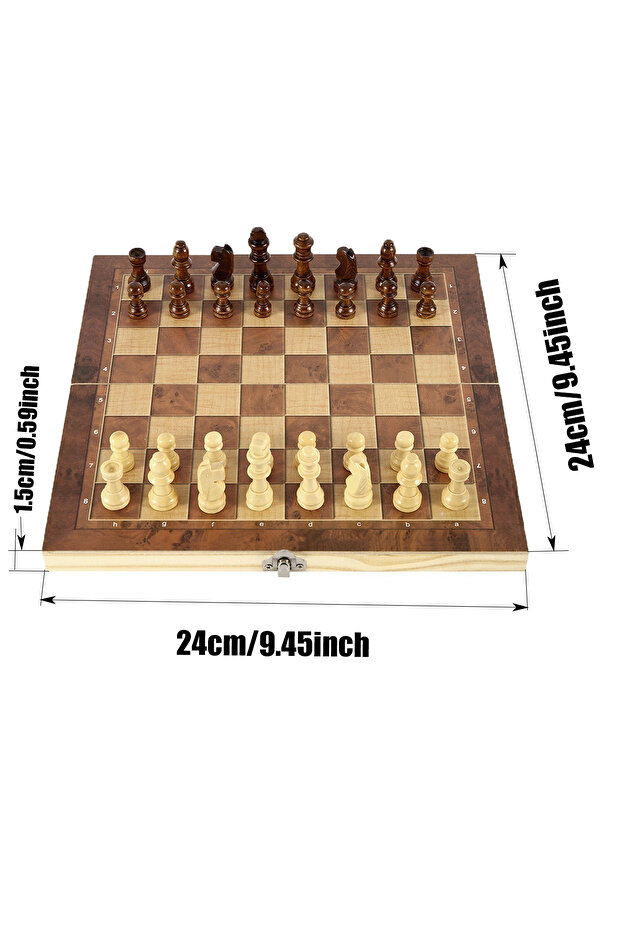 24x24cm New 3 in 1 Wooden Checkers Backgammon Chess Set, Board Party Travel Games With Portable Fold