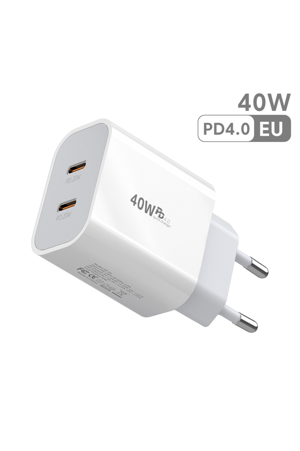 شاحن PD 40 وات من النوع C بمقبس الاتحاد الأوروبي وشاحن مزدوج USB C للهواتف المحمولة ومحول شحن سريع بمقبس الاتحاد الأوروبي/المملكة المتحدة/الولايات المتحدة