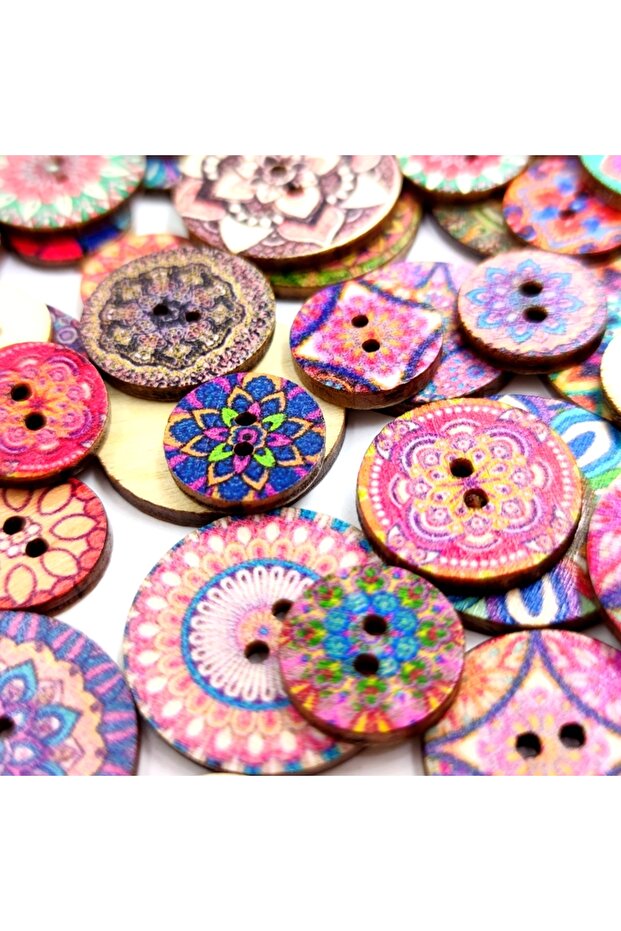 15mm 100Pcs Retro Round Wooden Buttons DIY Hand-Sewing Process Printing Wood Chips 15/20/25mm Two-Ho