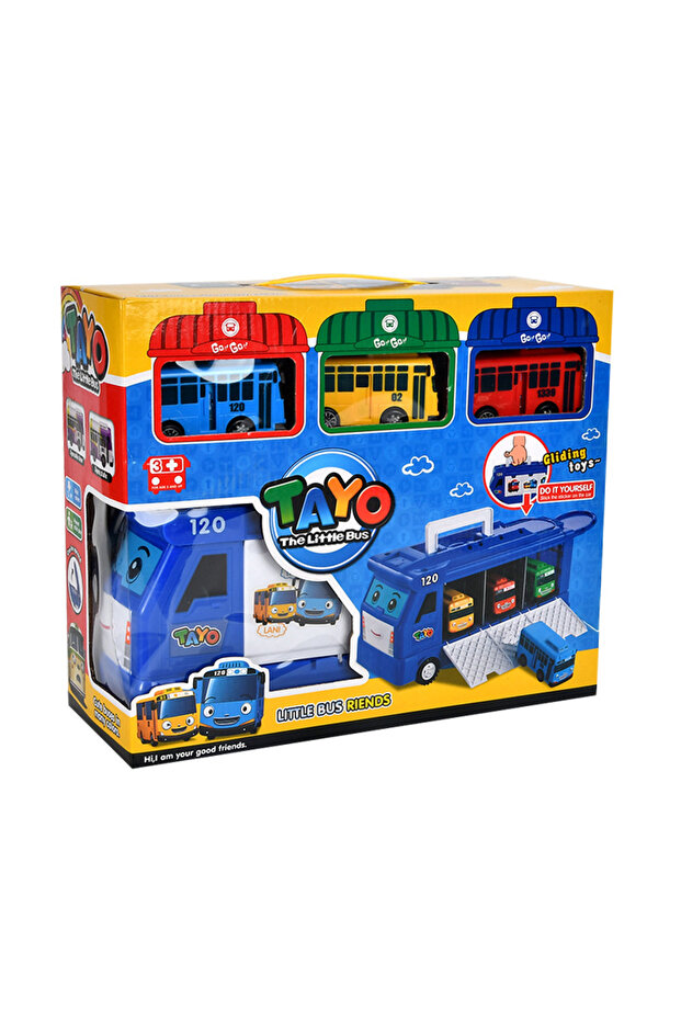 park with 3-car 9cm New Tayo Mini Bus Little Bus Toy Set Openable Doors, Slide & Pull Back Toy Bus f - 1