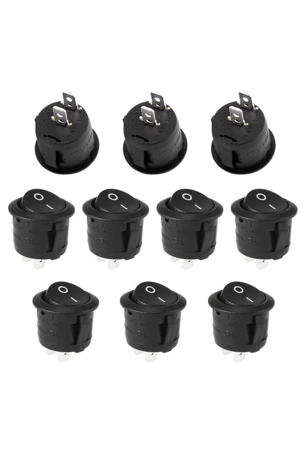 10PCs 10Pcs Snap-in Round Rocker Switch SPST Mini Toggle Switch 2 Pin 2 Position Black Button Power