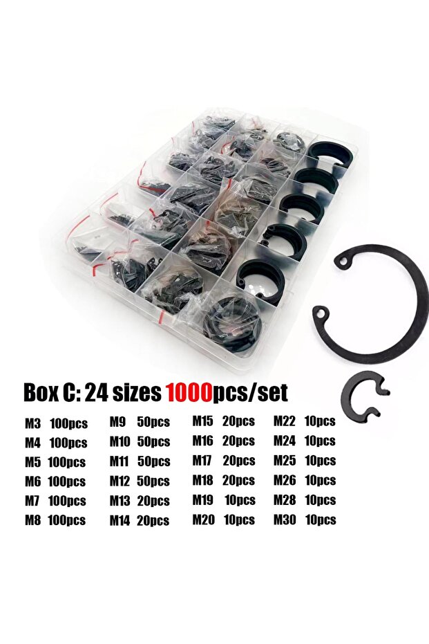 Box C 1000 450/850/1000pcs/set M3-M30 GB893 Black 65Mn Steel C Type Internal Circlip Retaining Clip