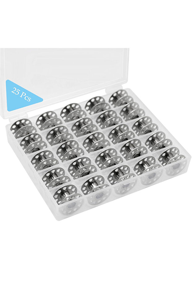 1 25 PCS/Box Metal Sewing Bobbins With Visible Mesh Storage Boxe For Singer Brother Household DIY S.