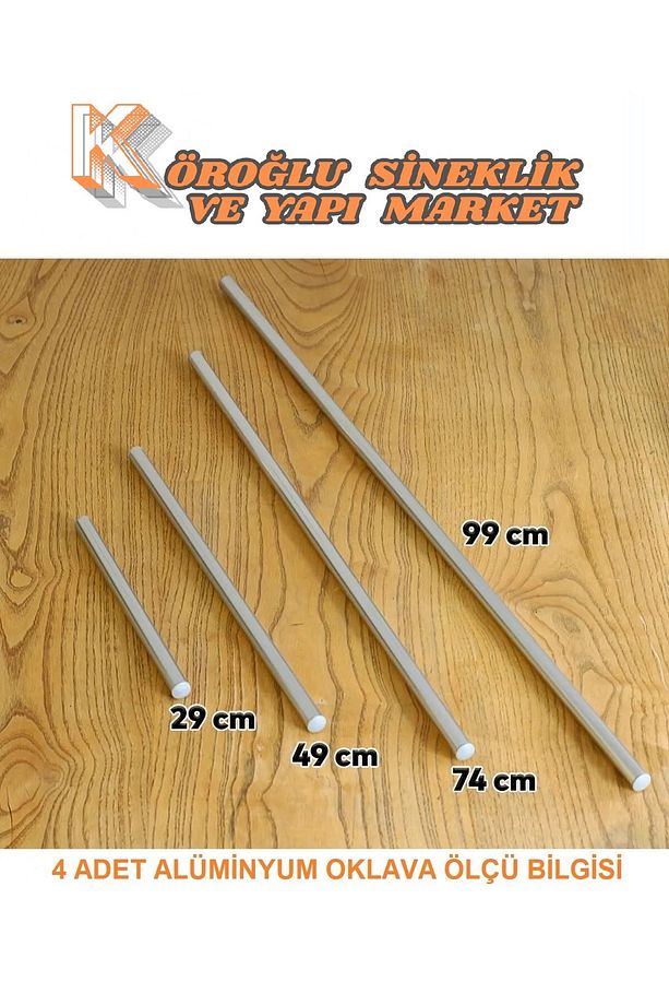 4'lü Masterchef Alüminyum Paslanmaz 30-50-75-100 CM Oklava Seti Hamur Açma Aparatı Sofra Mutfak - 3