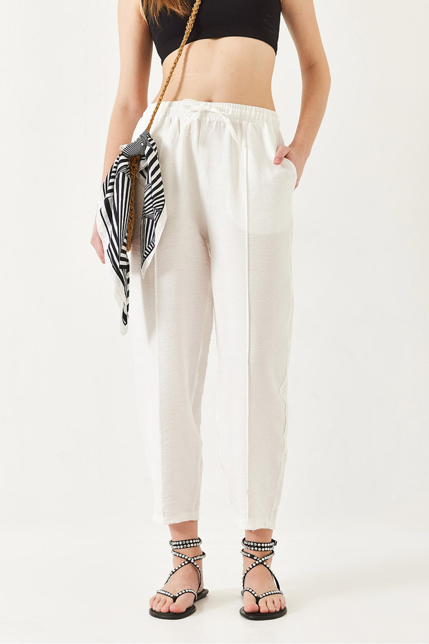 Women's White Linen Shalwar Trousers 80017 60271040