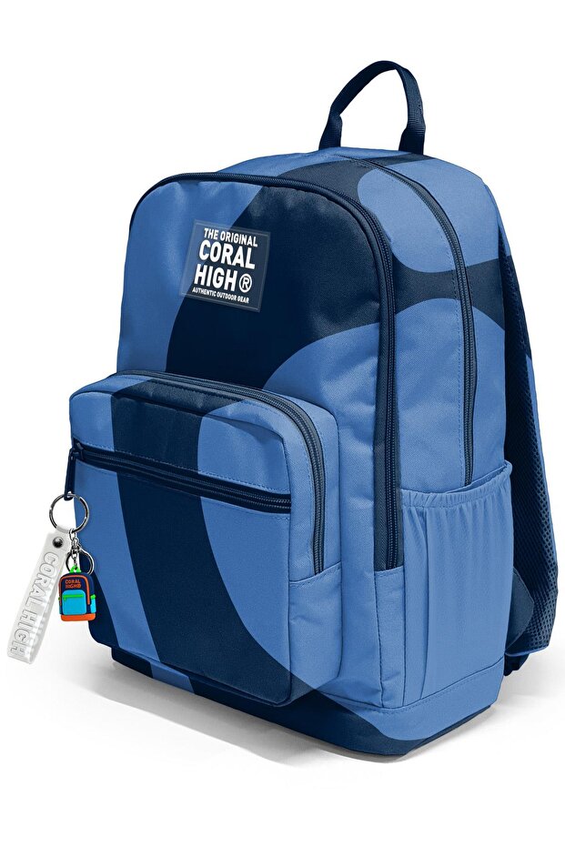 حقيبة ظهر مدرسية منقوشة باللون الأزرق الداكن 23688 - 7