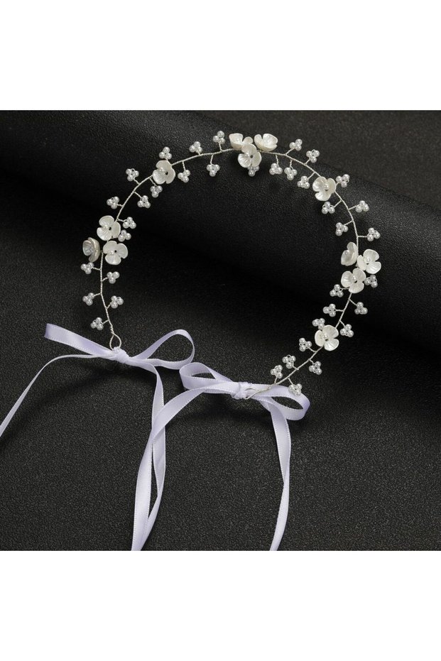 Silver Spring Bohemian Girls Bridal Pearl Hair Headdress Flower Wreath Bride Garland Head Hoop Headb