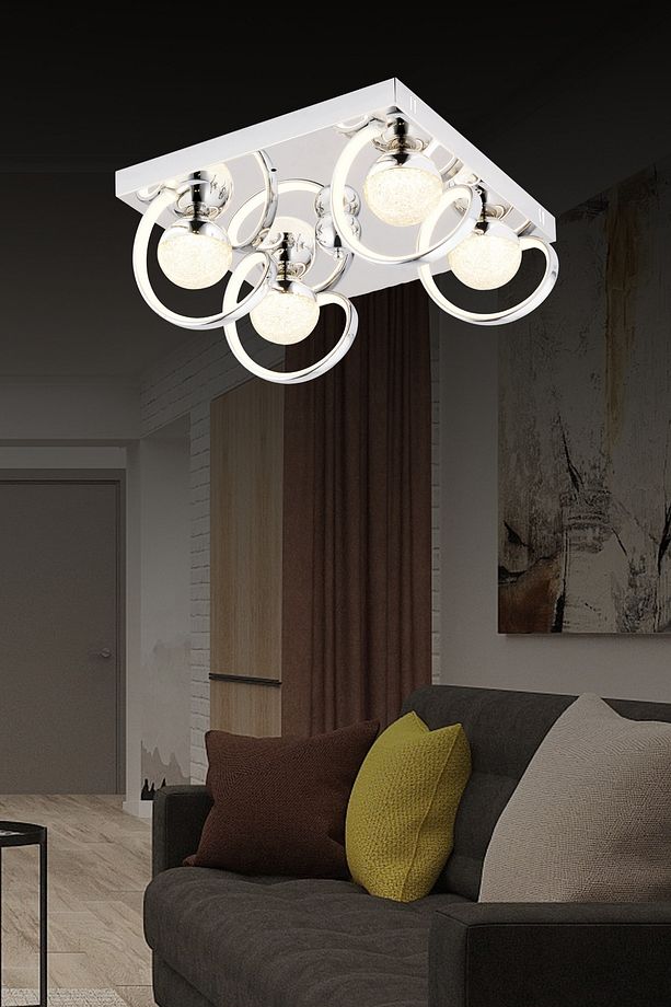 Pl 019 4 Kare Model Krom 3 Renkli Salon Ve Oturma Odası Için Ideal Alüminyum Avize, 45x15 - 1