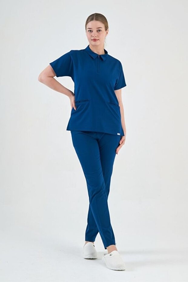 Lycra Petrol Blue Polo Neck Suit