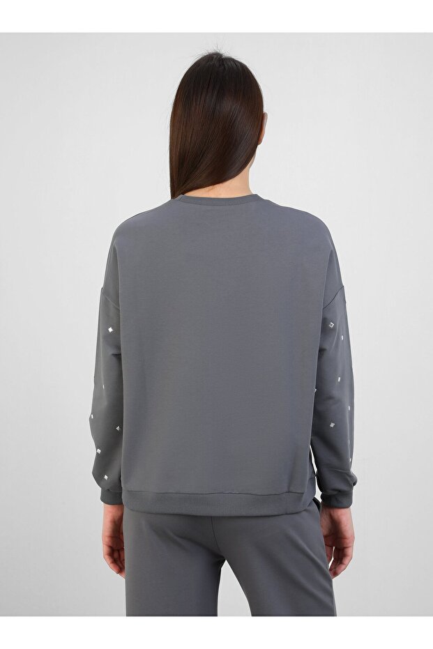 Trok Detaylı Sweatshirt - Antrasit - Refka - 5