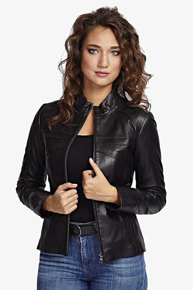 Cinzia Black Genuine Leather Women’s Jacket