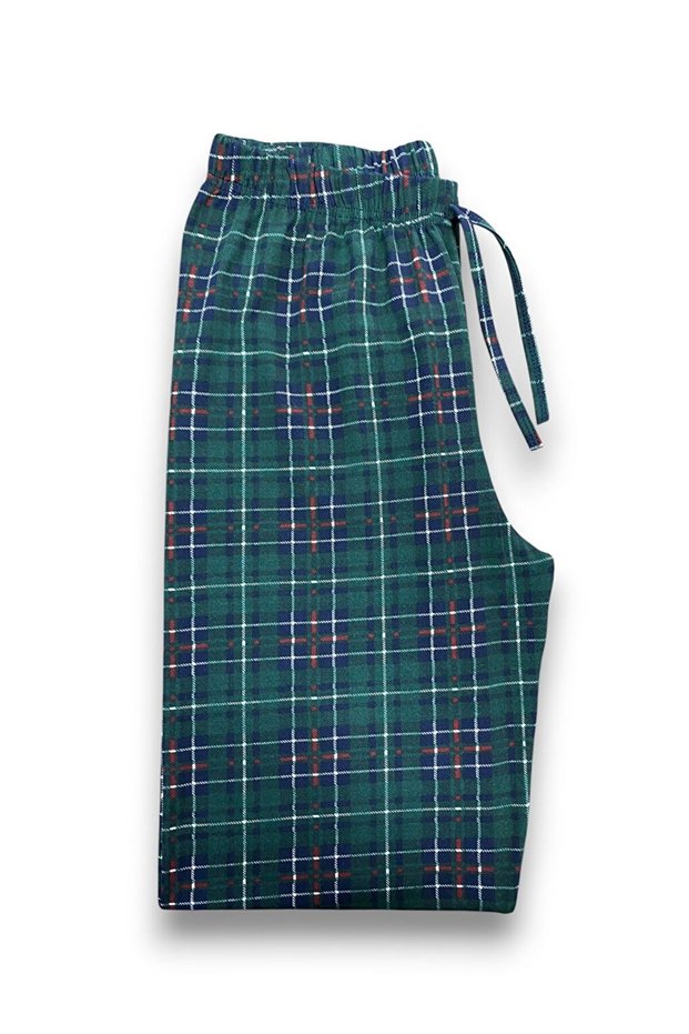 Women's Green Plaid Stretchy Comfortable High Quality Milan Fabric Sleepwear Bottoms