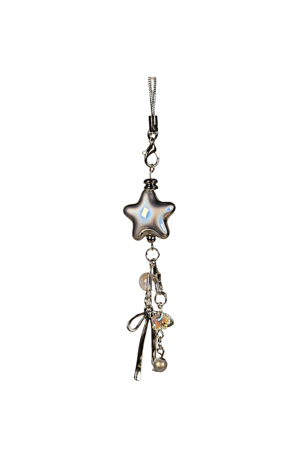 onesize Cellphone Lanyard Keychain For Phone Y2K Style Metal Silver Star Bow Pendant Phone Charm Str