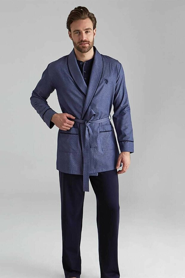 12000 5-Piece Dark Blue Groom Set with Indigo Dressing Gown