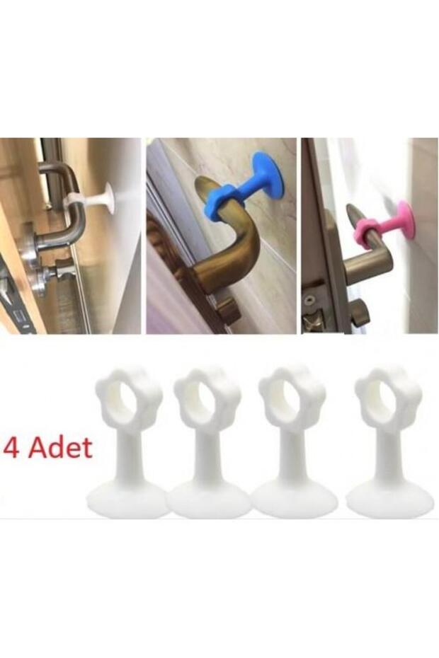 4 Adet Pratik Duvar Koruma Renkli Vantuzlu Geçmeli Kapı Kolu Stoper - 7