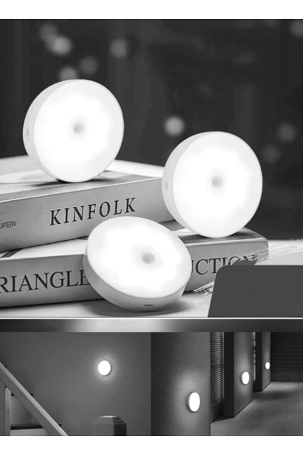 3 Adet Koridor Ve Merdiven için Şarjlı Hareket Sensörlü Mıknatıslı 8 Led Beyaz Aydınlatma - 1