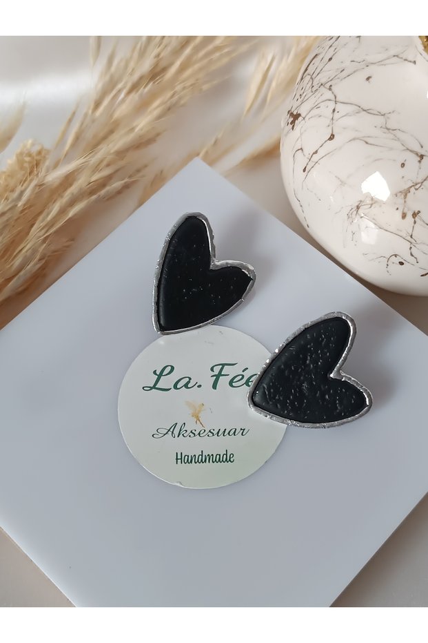 Steel Earrings Heidiye for Valentine's Day and Mother's Day - Heart Polymer Clay Handmade