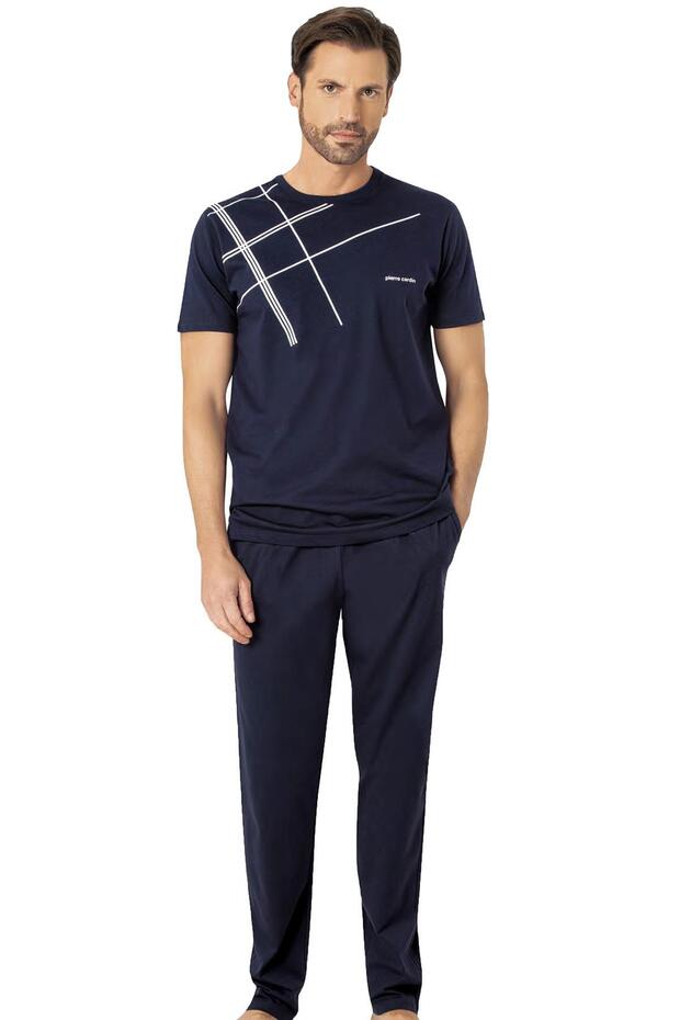 Men &Apos; S Sleepwear Suit with Stripe Detail, Short Sleeve, Crew Neck, 100% Cotton