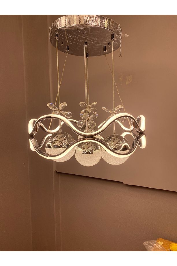 Yüksek Aydınlatmalı Tac Model Krom kaplama 4 toplu sarkıt modern 3 renk led avize - 4