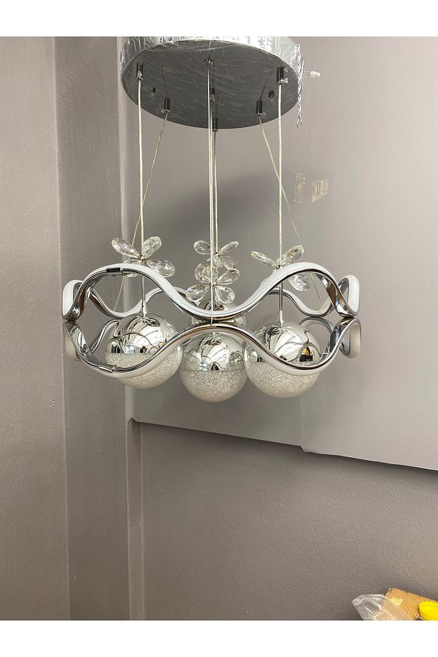 Yüksek Aydınlatmalı Tac Model Krom kaplama 4 toplu sarkıt modern 3 renk led avize - 5