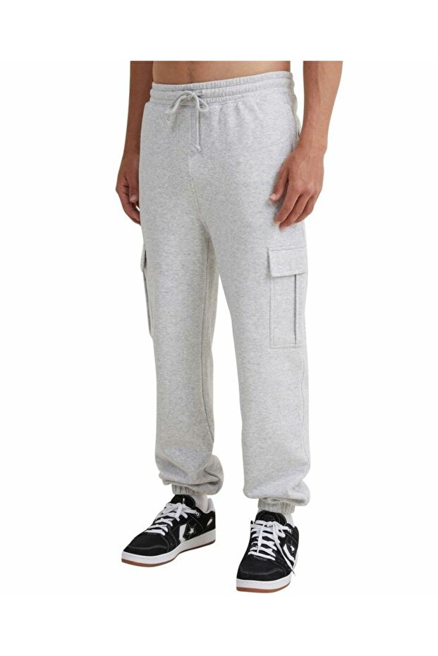 Men's Elastic Leg Cargo Pocket Gray Sweatpants
