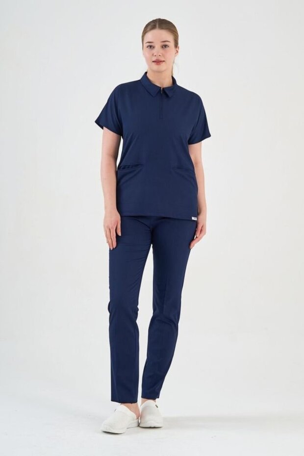Lycra Navy Blue Polo Neck Suit