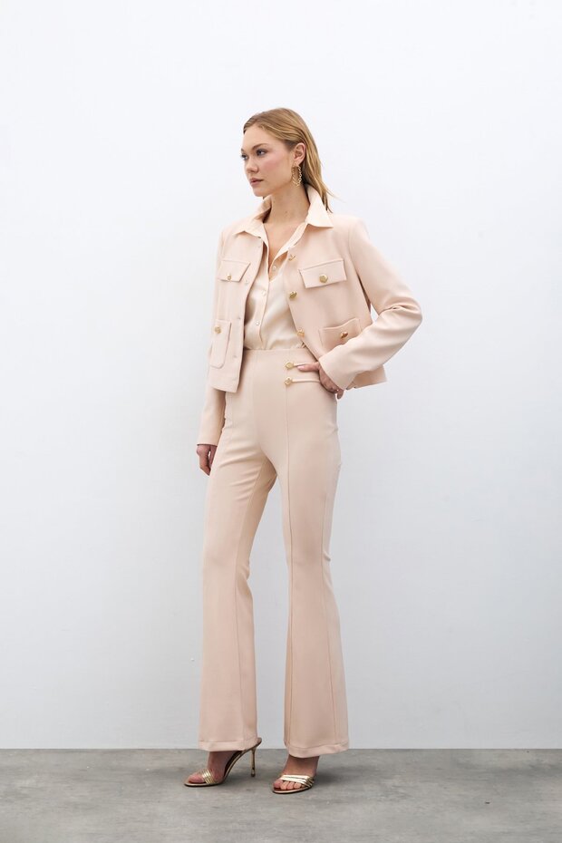 İspanyol Paça Pantolon - Bej - 3